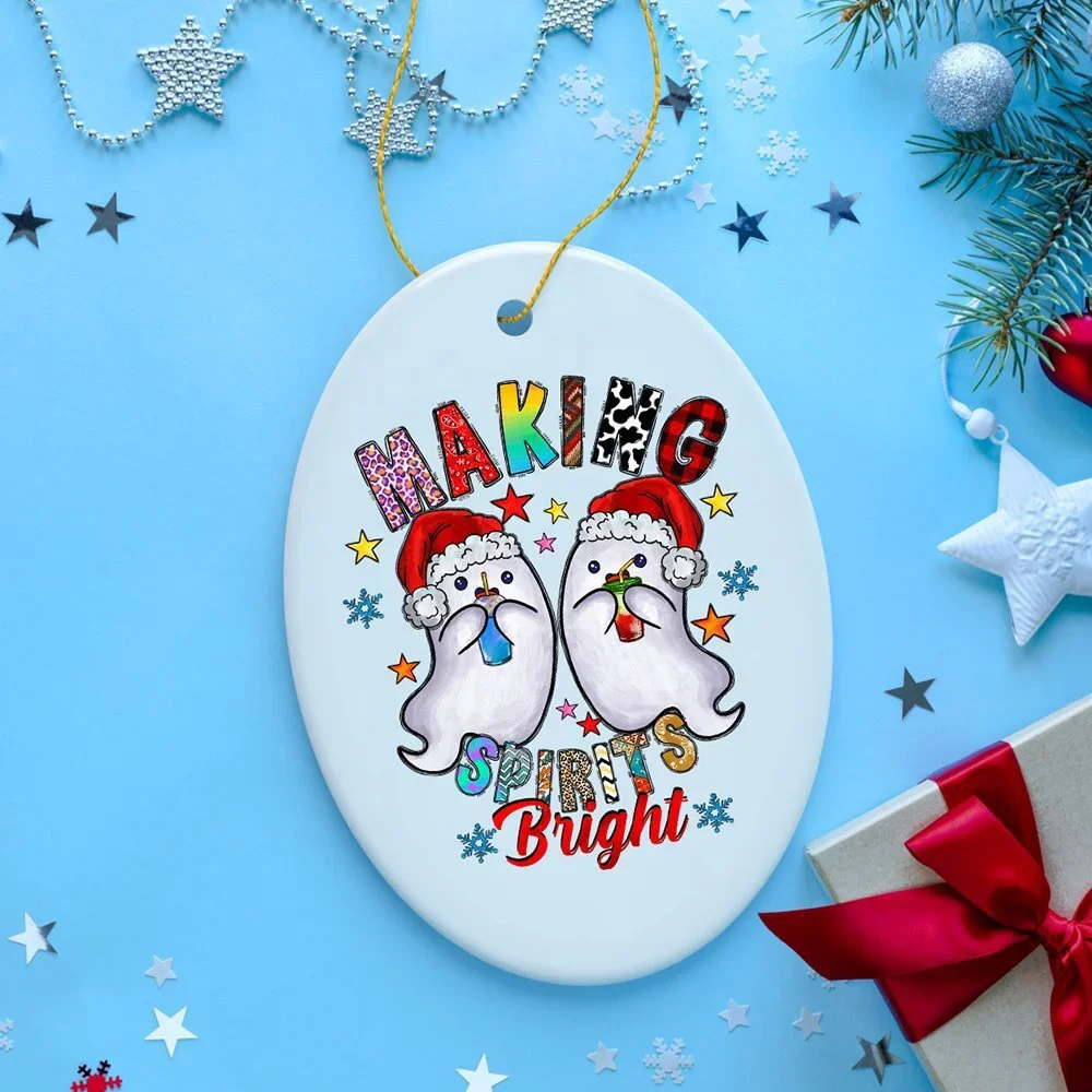 Making Spirits Bright Cute Ghost Duet Christmas Ornament, Ceramic Tree Decorati